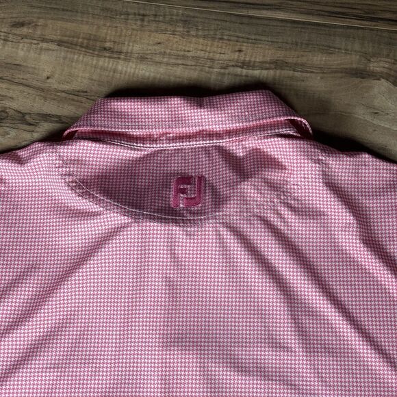 Footjoy Golf Polo Men’s Medium Pink Checkered Logo Stretch Lightweight - Picture 7 of 10